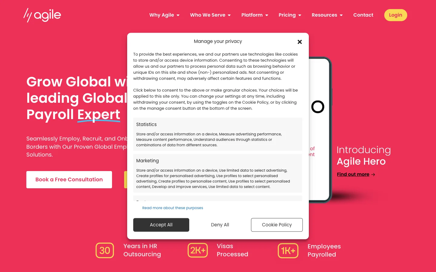 Agile HRO website homepage