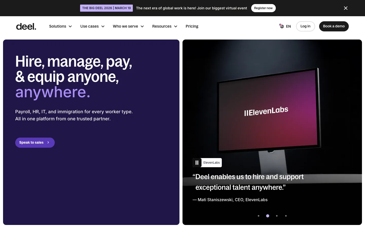 Deel website homepage