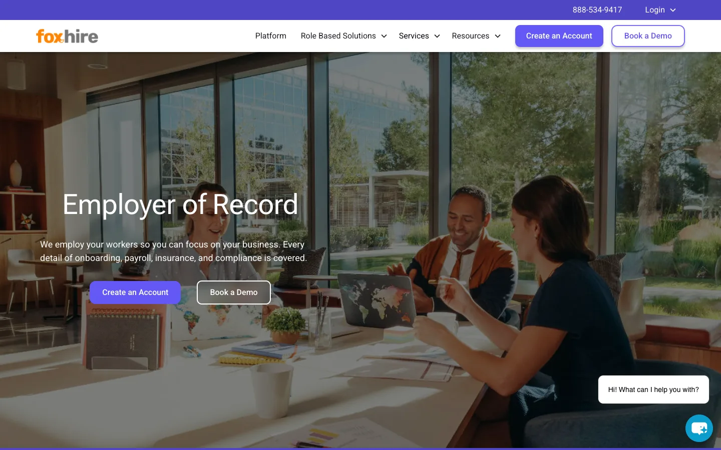 Foxhire website homepage