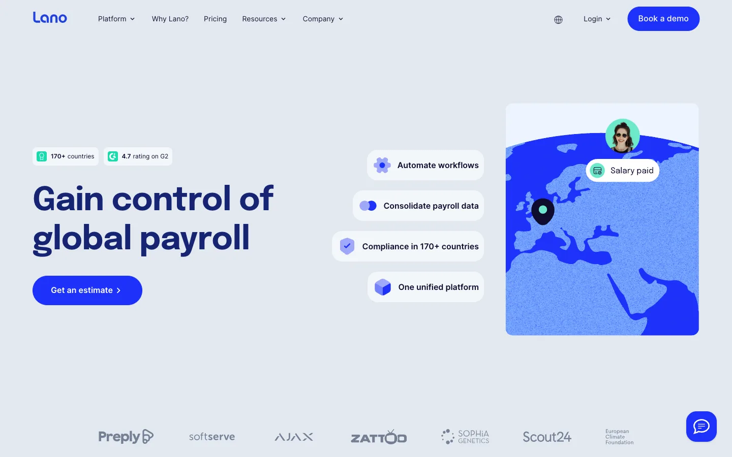 Lano website homepage