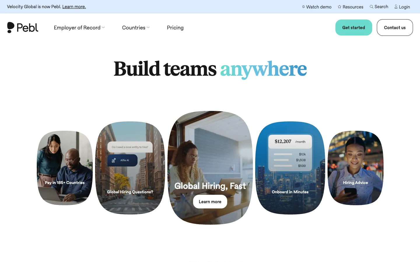 Pebl website homepage